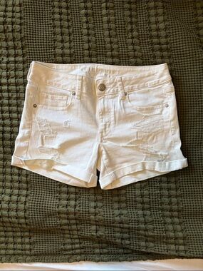 American Eagle Outfitters White Distressed Cuffed Denim Shorts